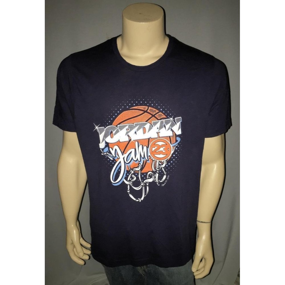 Michael Jordan Y2K T Shirt Jordan Jam Basketball Mens #23 Navy Blue 100% Cotton